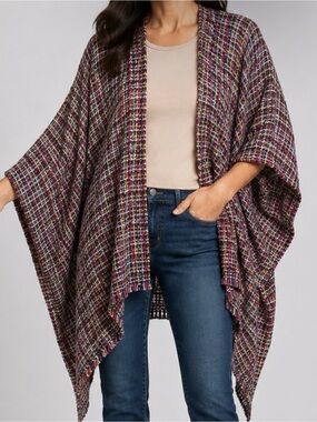 Chicos Knit Wrap Shawl One Size Colorful Bohemian Lagenlook Hippie